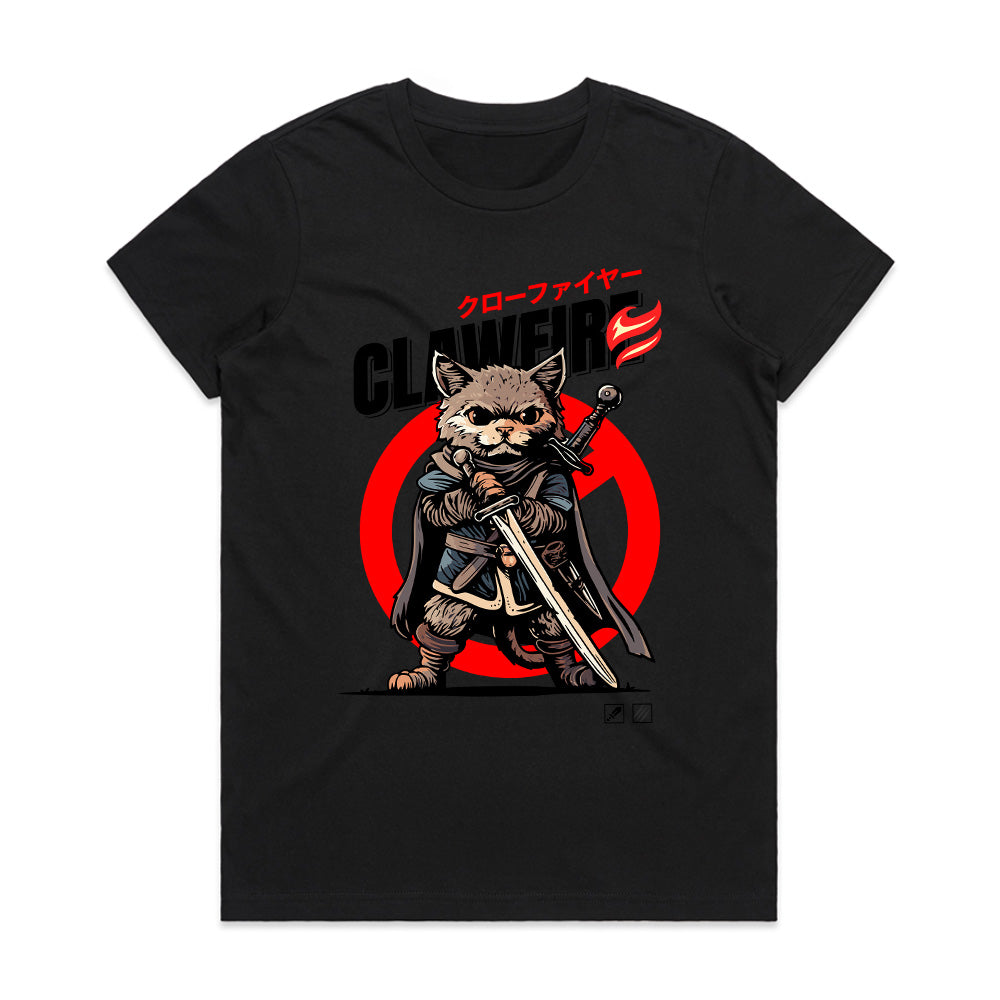 Clawfire Warrior: Feline Blade Master Tee