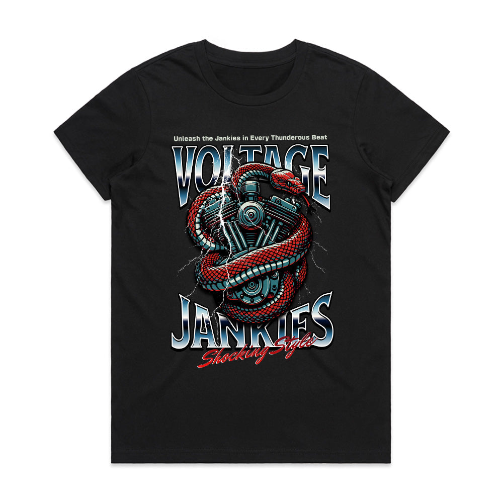 Voltage Junkies Biker T-Shirt – Shocking Style, Electrifying Power