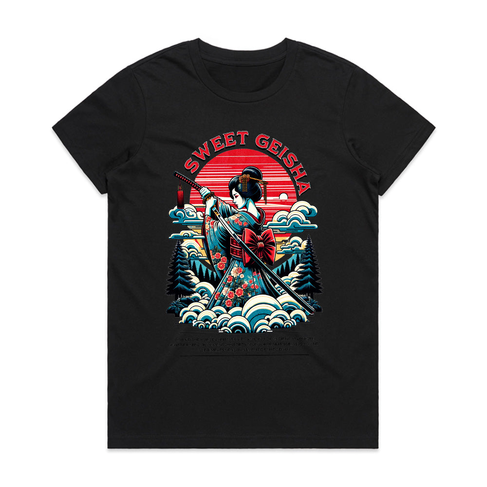 Crimson Serenity: “Sweet Geisha” Rising Sun Tee