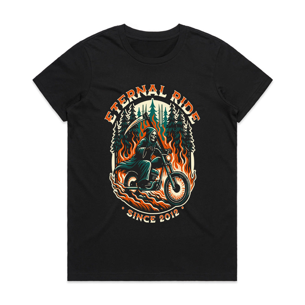 Eternal Ride – Grim Reaper Biker Flames T-Shirt
