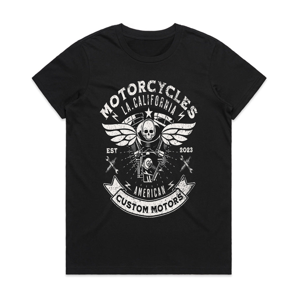 American Custom Motors – Vintage Motorcycle Skull T-Shirt