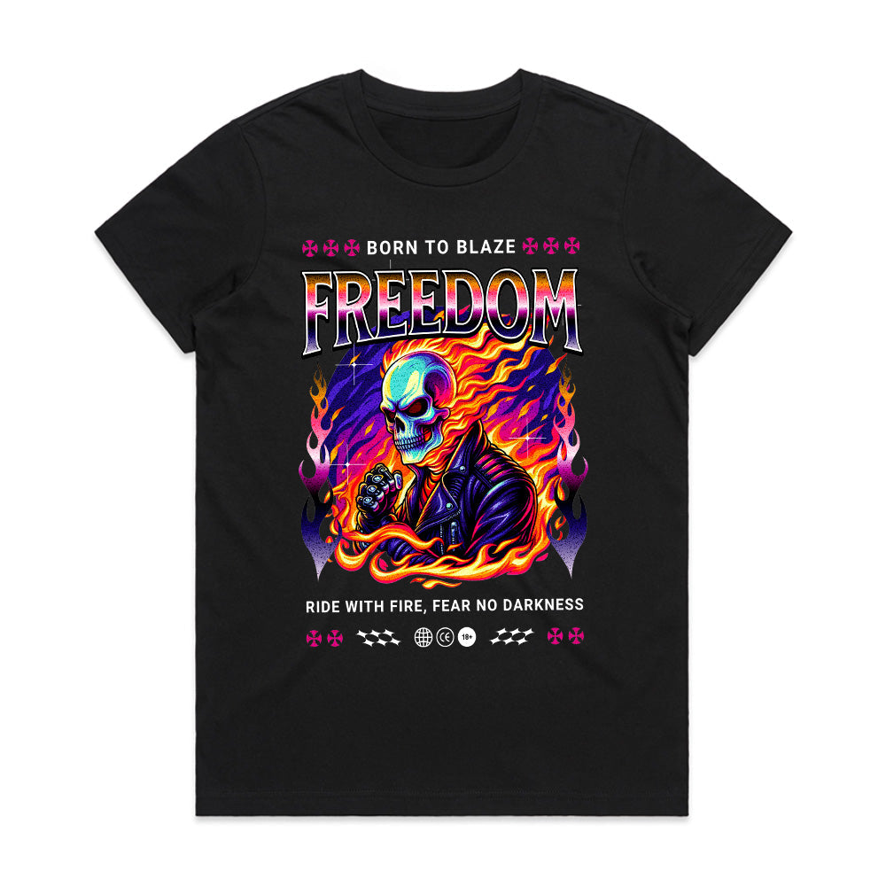 Born to Blaze Freedom Skull Biker T-Shirt – Ride with Fire, Fear No Darkness