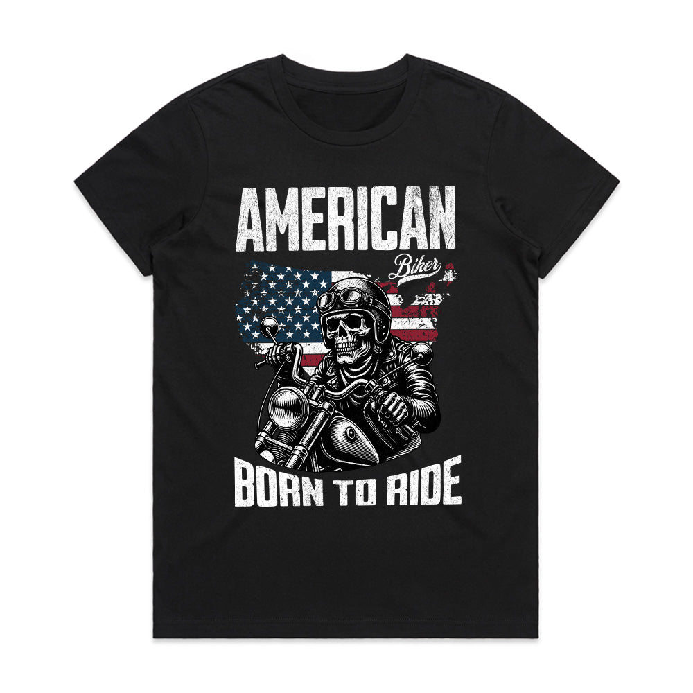 American Biker – Born to Ride Patriotic Skull T-Shirt