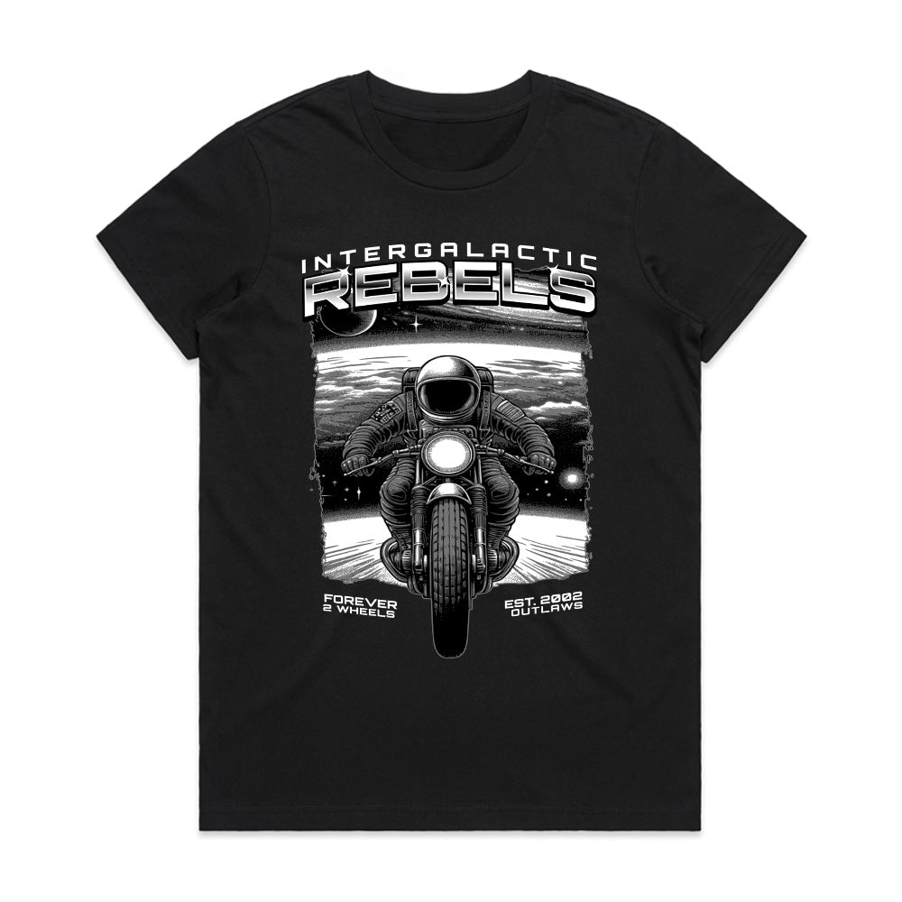 Intergalactic Rebels – Cosmic Motorcycle Outlaw T-Shirt