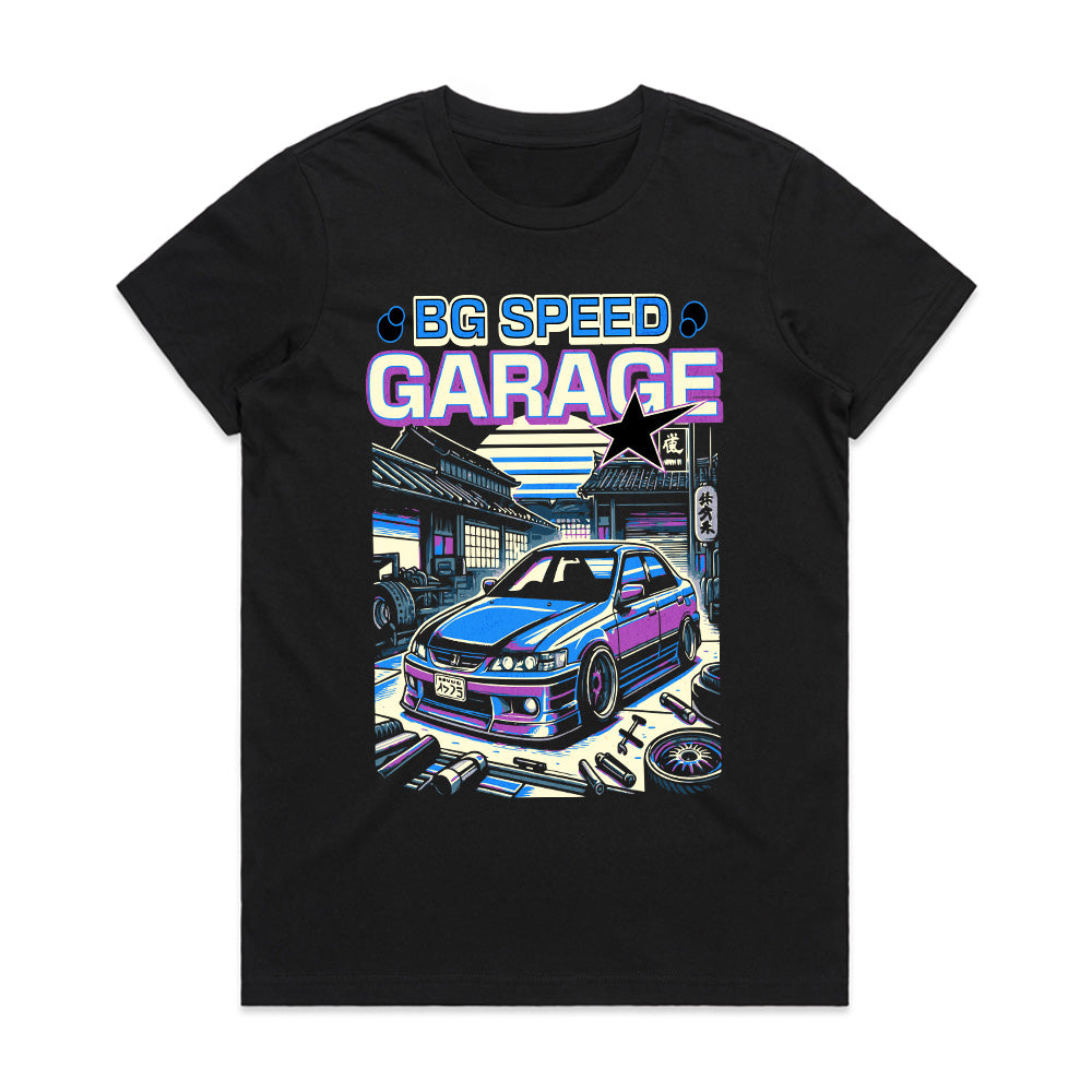 BG Speed Garage JDM Tuning T-Shirt – Neon Drift Garage Edition