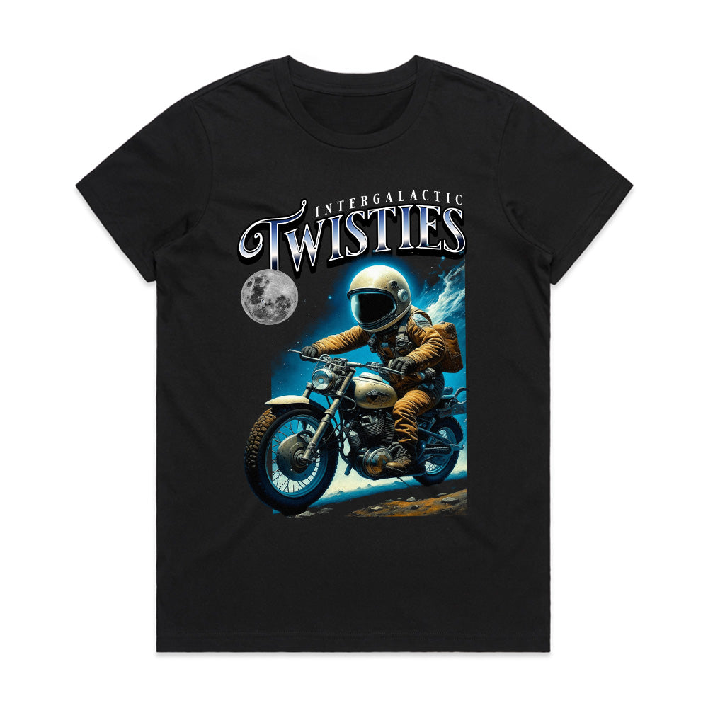 Intergalactic Twisties – Astronaut Biker Adventure T-Shirt