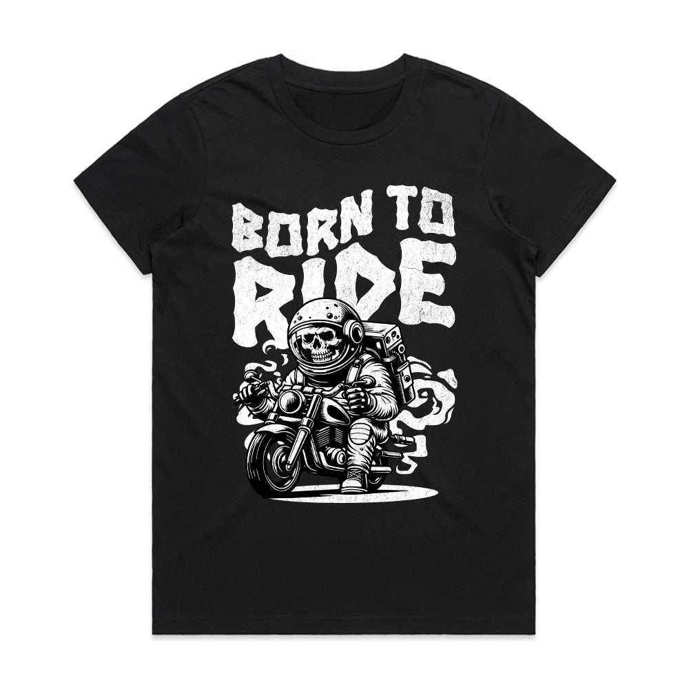 Born to Ride – Space Biker Skull Astronaut T-Shirt