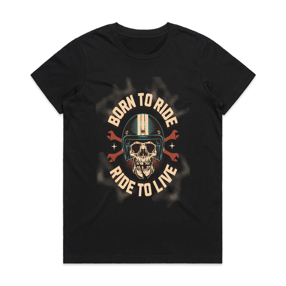 Born to Ride, Ride to Live – Vintage Skull Biker T-Shirt