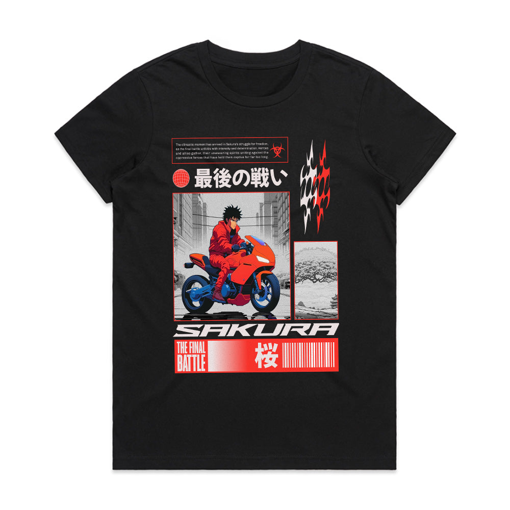 Sakura Final Battle – Cyberpunk Anime Rider T-Shirt