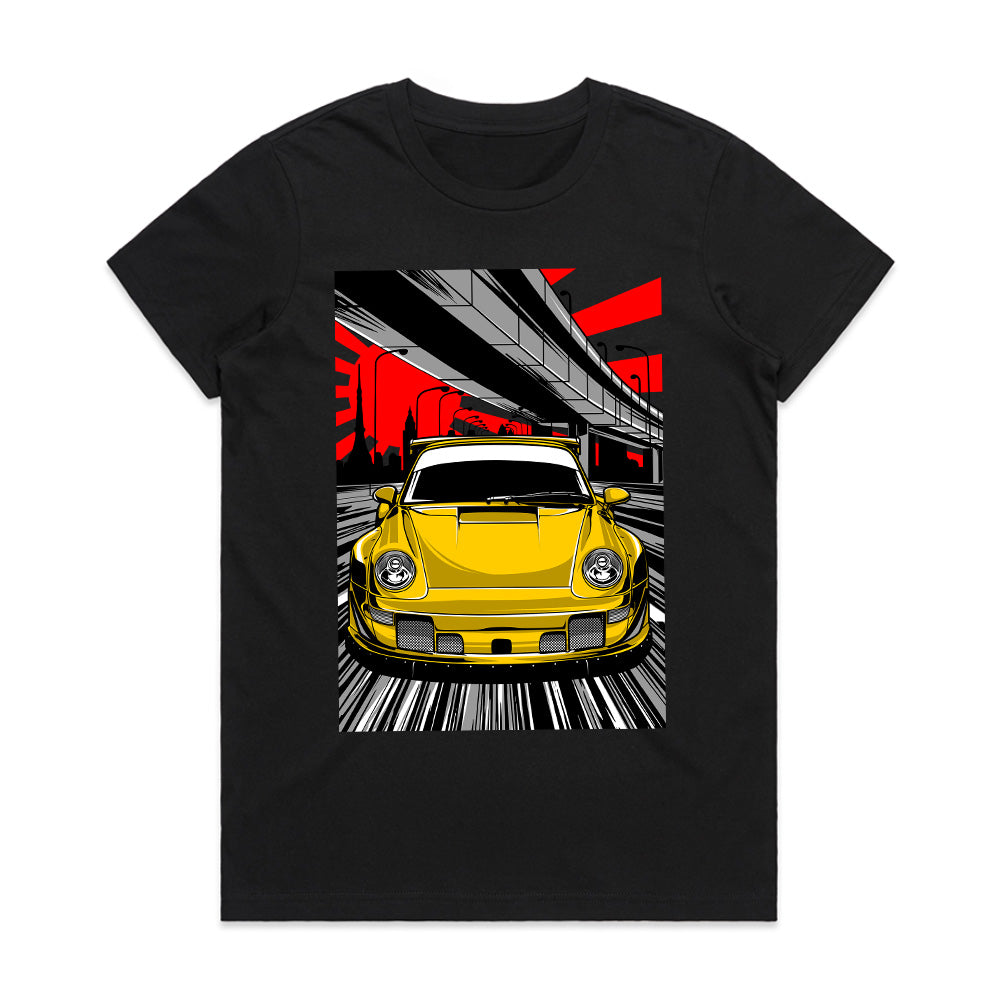 Urban Speed 911 T-Shirt – Yellow Turbocharged Highway Edition