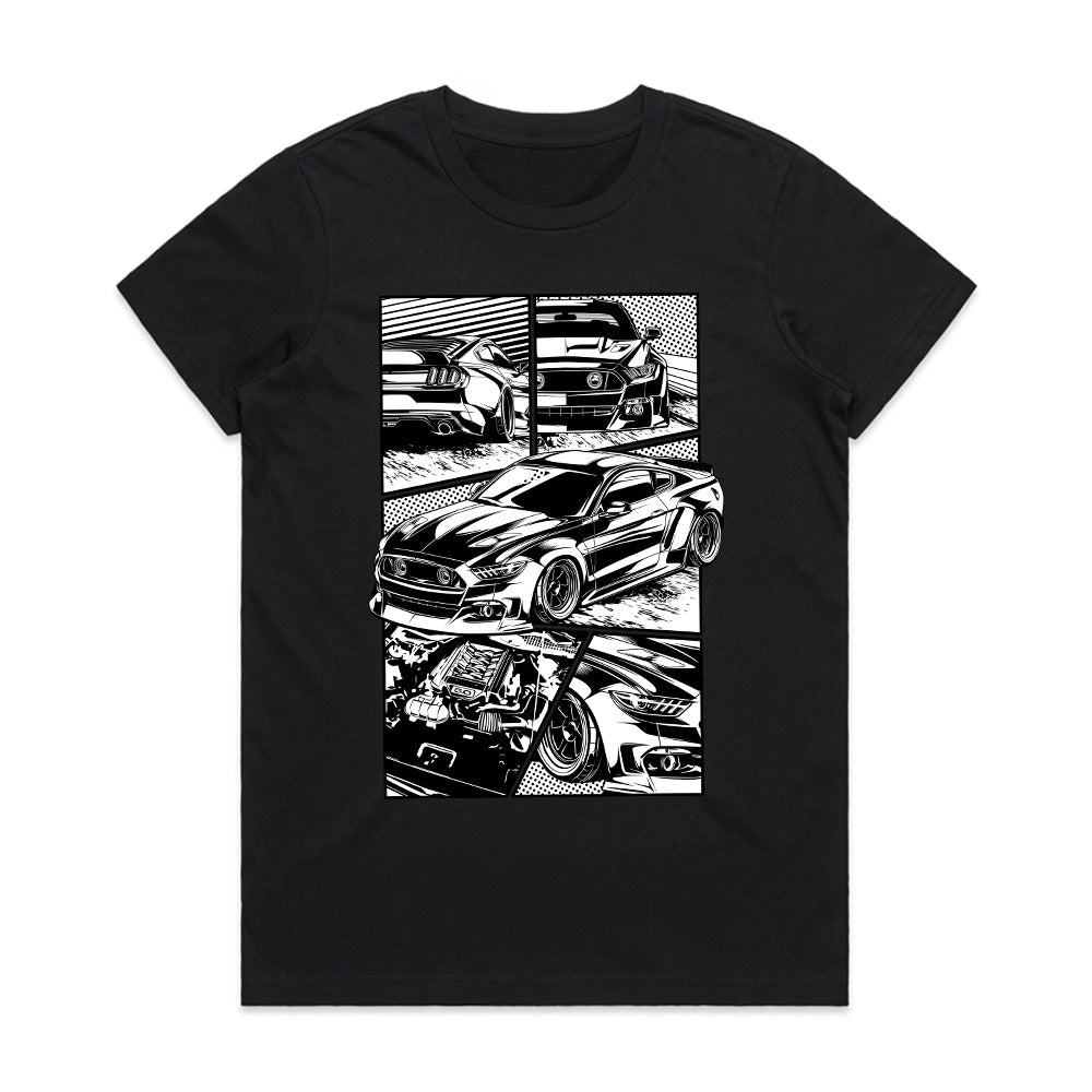 American Muscle Comic Style T-Shirt – Mustang Power Panel Edition