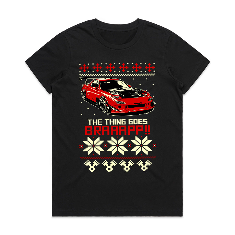 BRAAAP RX7 Christmas JDM T-Shirt – Turbocharged Holiday Vibes
