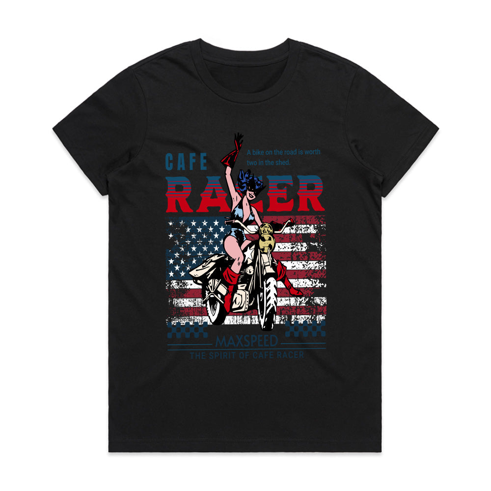 Café Racer Max Speed – American Spirit Motorcycle T-Shirt