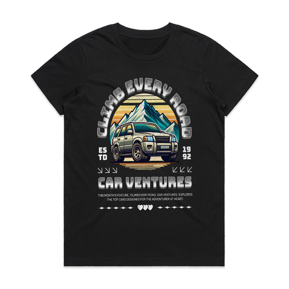 Climb Every Road - Car Ventures Adventure SUV T-Shirt