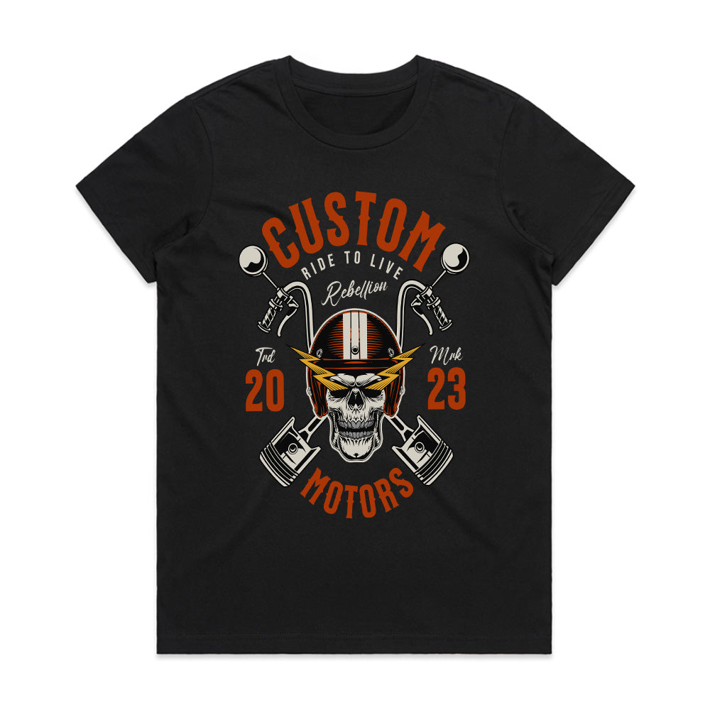 Custom Motors – Ride to Live Rebellion Biker T-Shirt