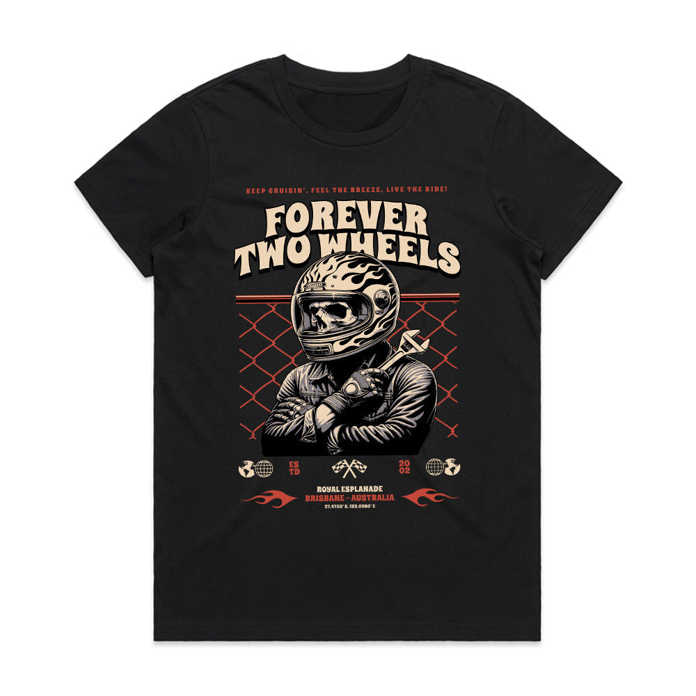 Forever Two Wheels – Biker Skull Classic Ride T-Shirt