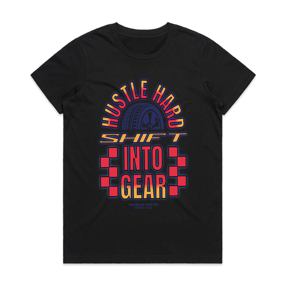 Hustle Hard: Shift Into Gear Racing Motivation T-Shirt