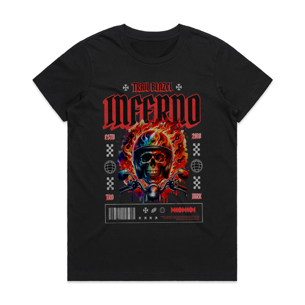 Inferno Trail Blaze – Flaming Skull Biker T-Shirt