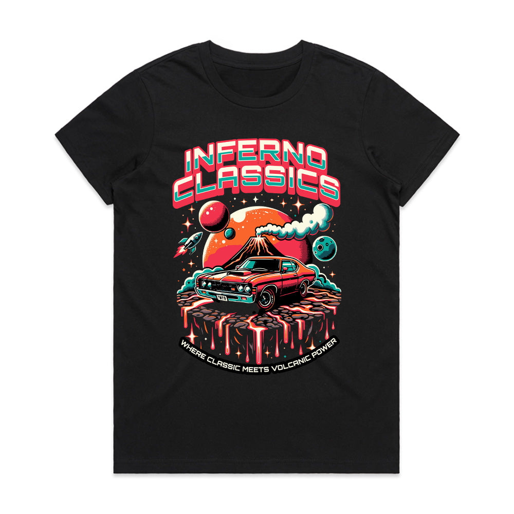Inferno Classics: Volcanic Power Retro Muscle Car T-Shirt