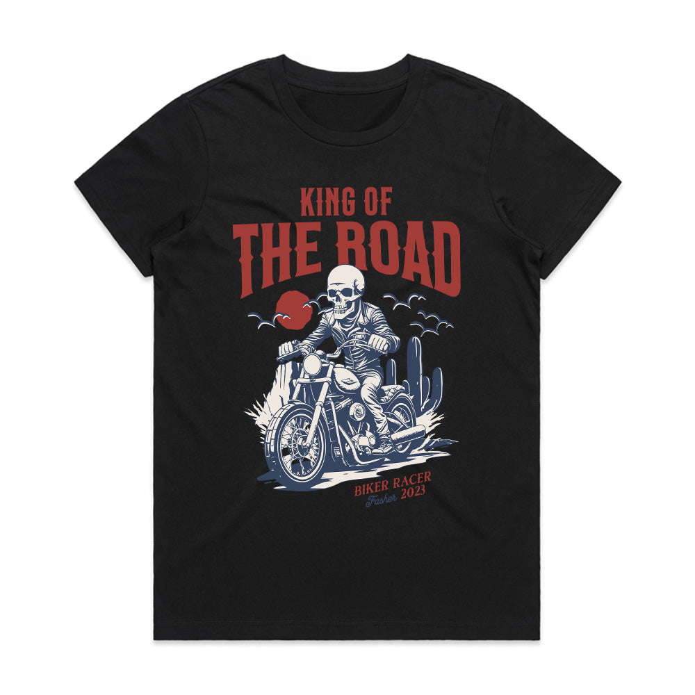 King of the Road – Biker Racer Skull T-Shirt