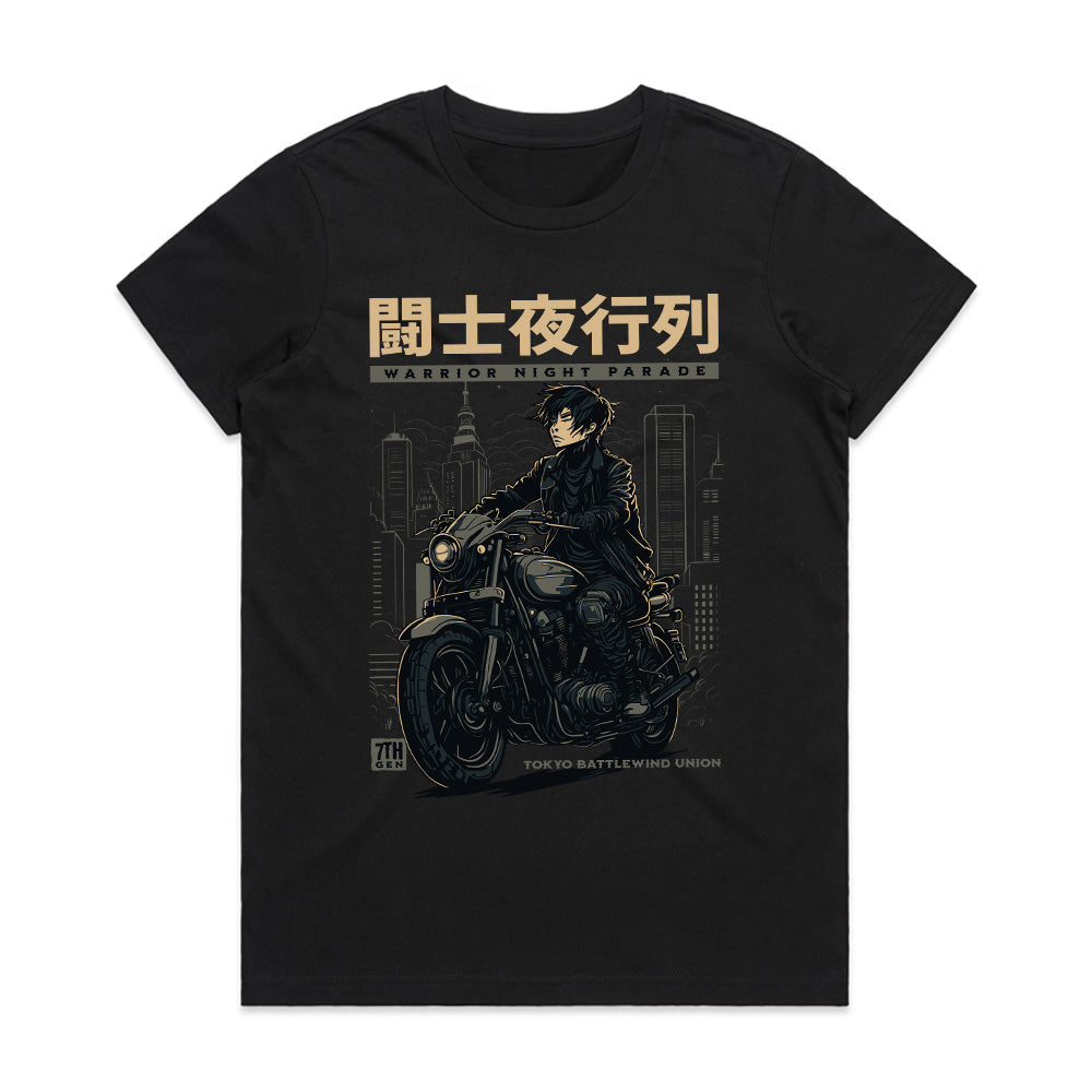 Warrior Night Parade" – Tokyo Cyberpunk Biker T-Shirt