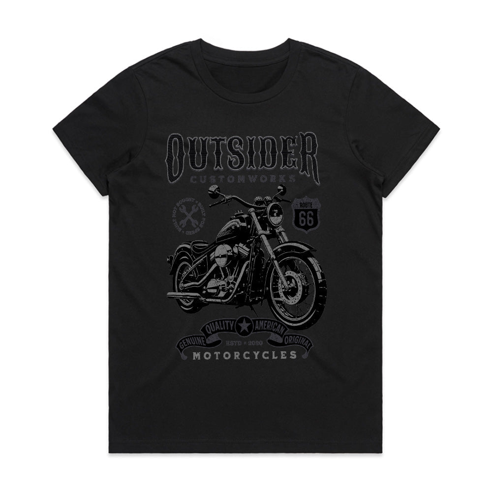 Outsider Customworks T-Shirt – Vintage Route 66 Motorcycle Builder Tee