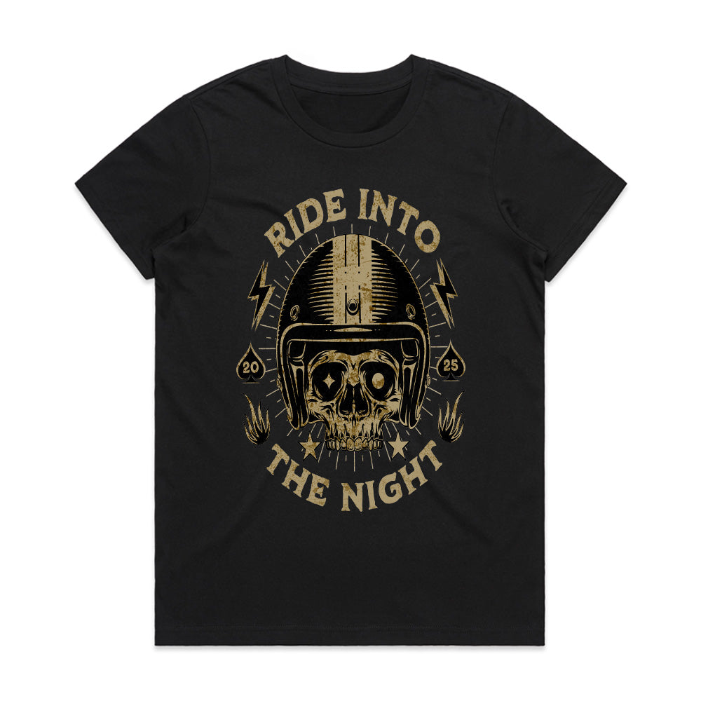 Ride Into the Night T-Shirt – Skull Biker Midnight Ride Tee