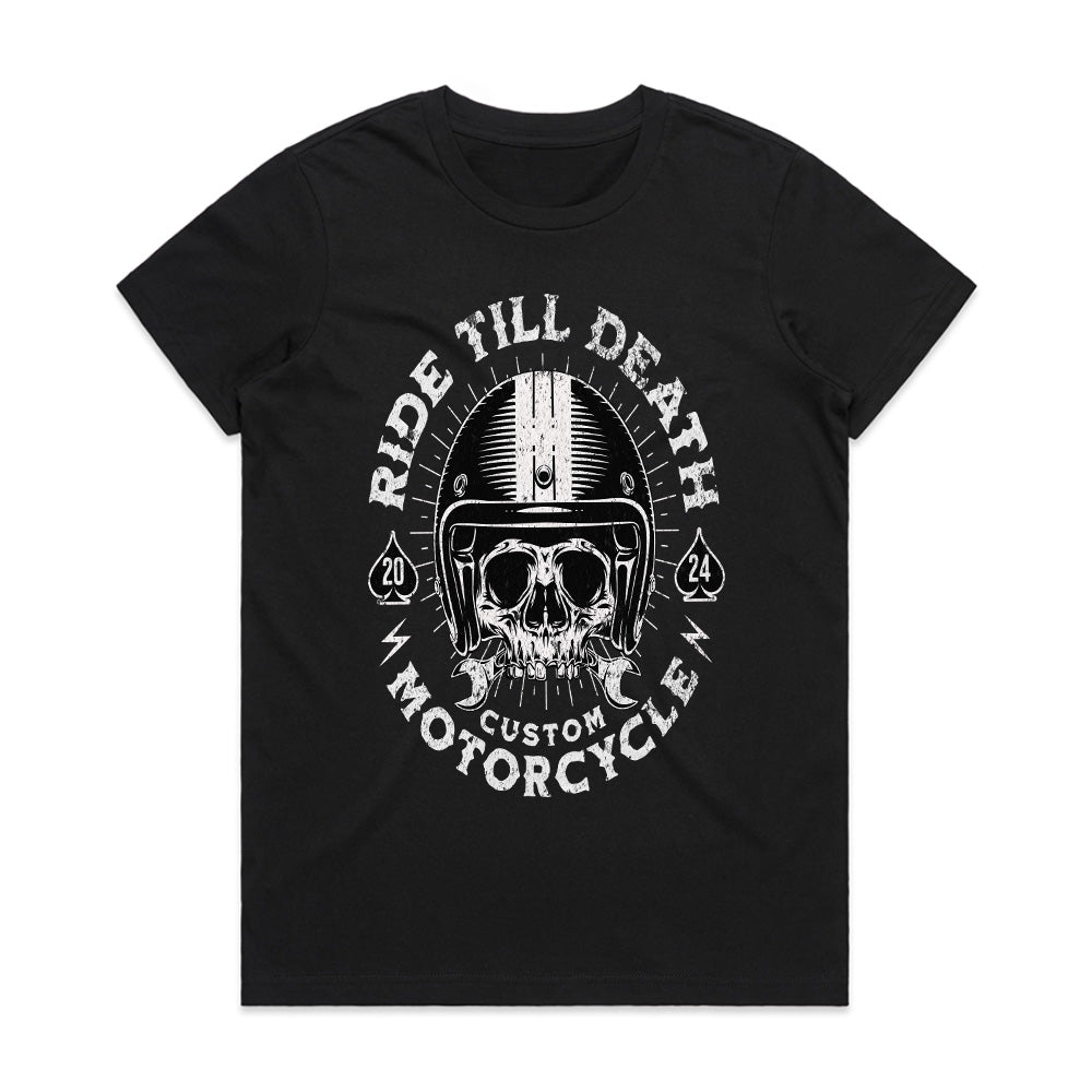 Ride Till Death T-Shirt – Hardcore Skull Biker Custom Motorcycle Tee