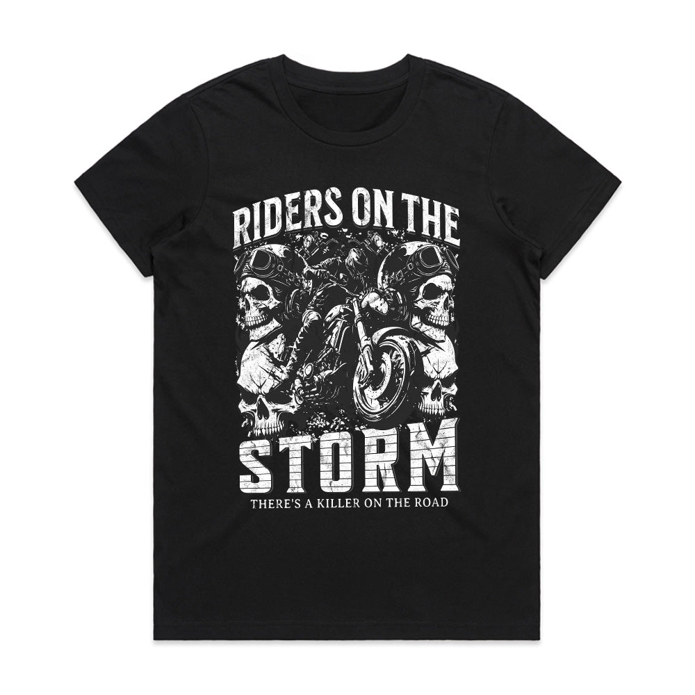 Riders on the Storm T-Shirt – Skull Biker Thunder Ride Tee
