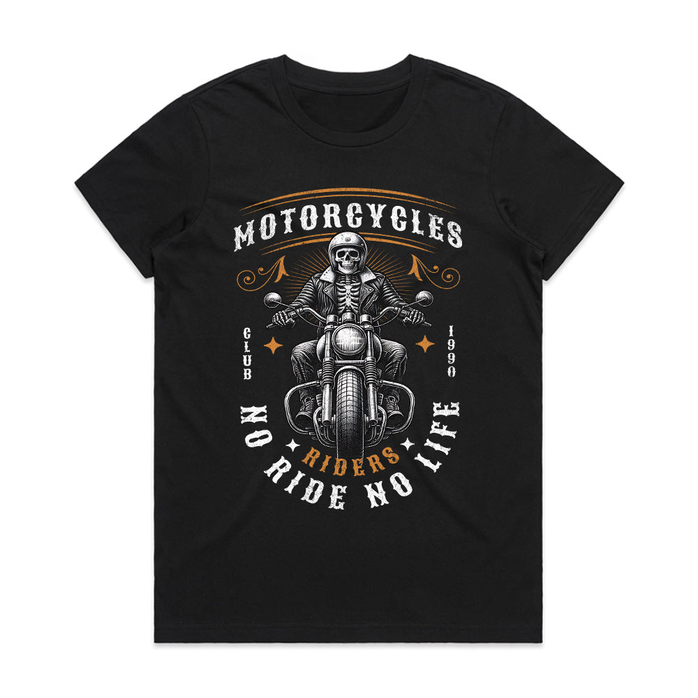 No Ride No Life T-Shirt – Skeleton Biker Club Tee