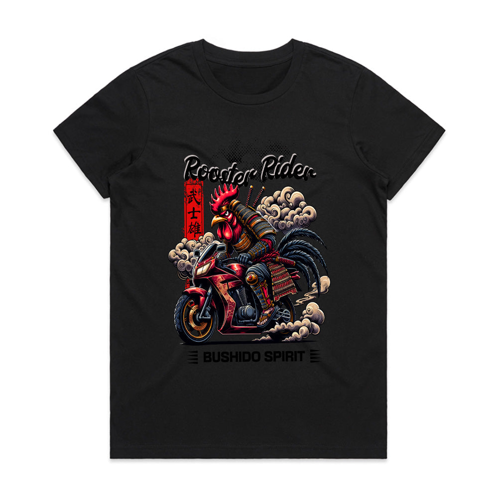 Rooster Rider T-Shirt – Samurai Biker Bushido Spirit Tee