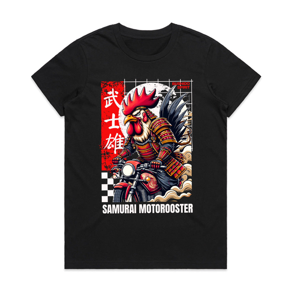 Samurai MotoRooster T-Shirt – Bushido Biker Warrior Tee