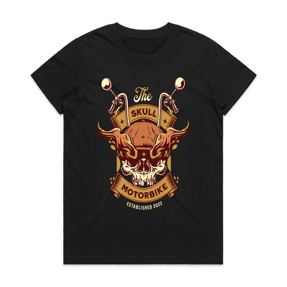 The Skull Motorbike T-Shirt – Fiery Biker Spirit Tee
