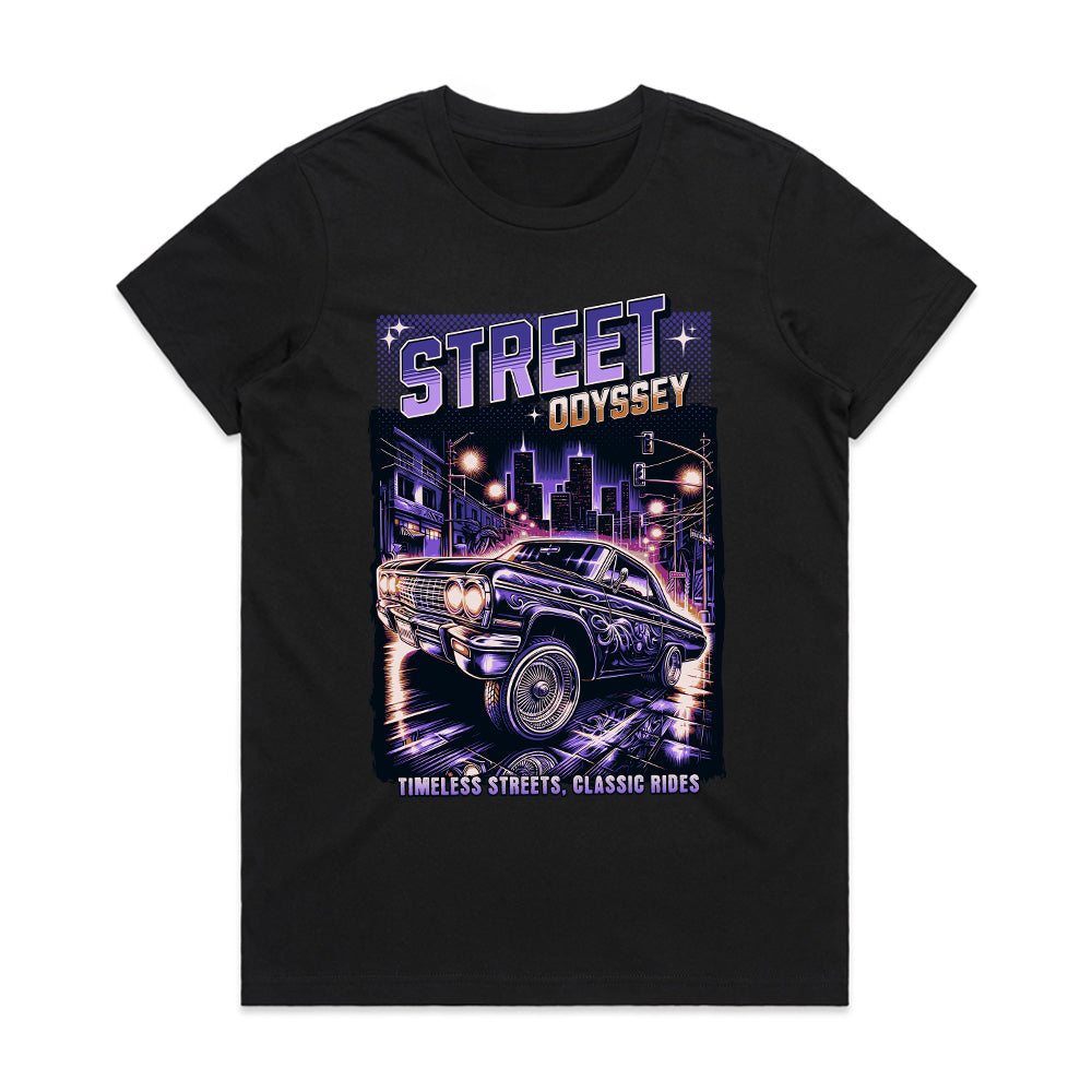 Street Odyssey – Neon Lowrider Classic City Vibes T-Shirt