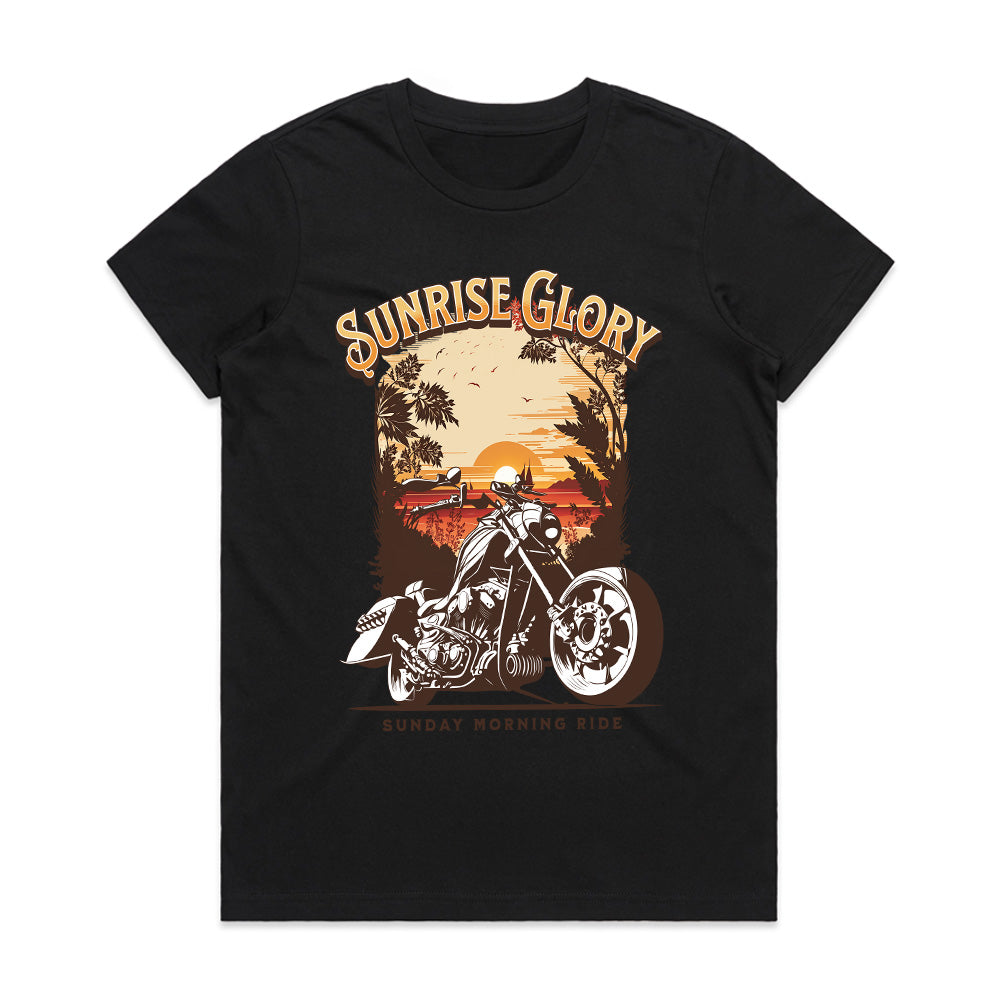 Sunrise Glory Ride T-Shirt – Chopper Motorcycle Sunset Adventure Tee