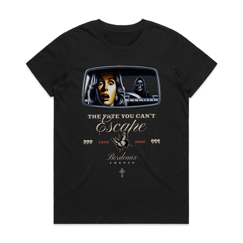 The Fate You Can’t Escape – Retro Horror Rearview Graphic T-Shirt