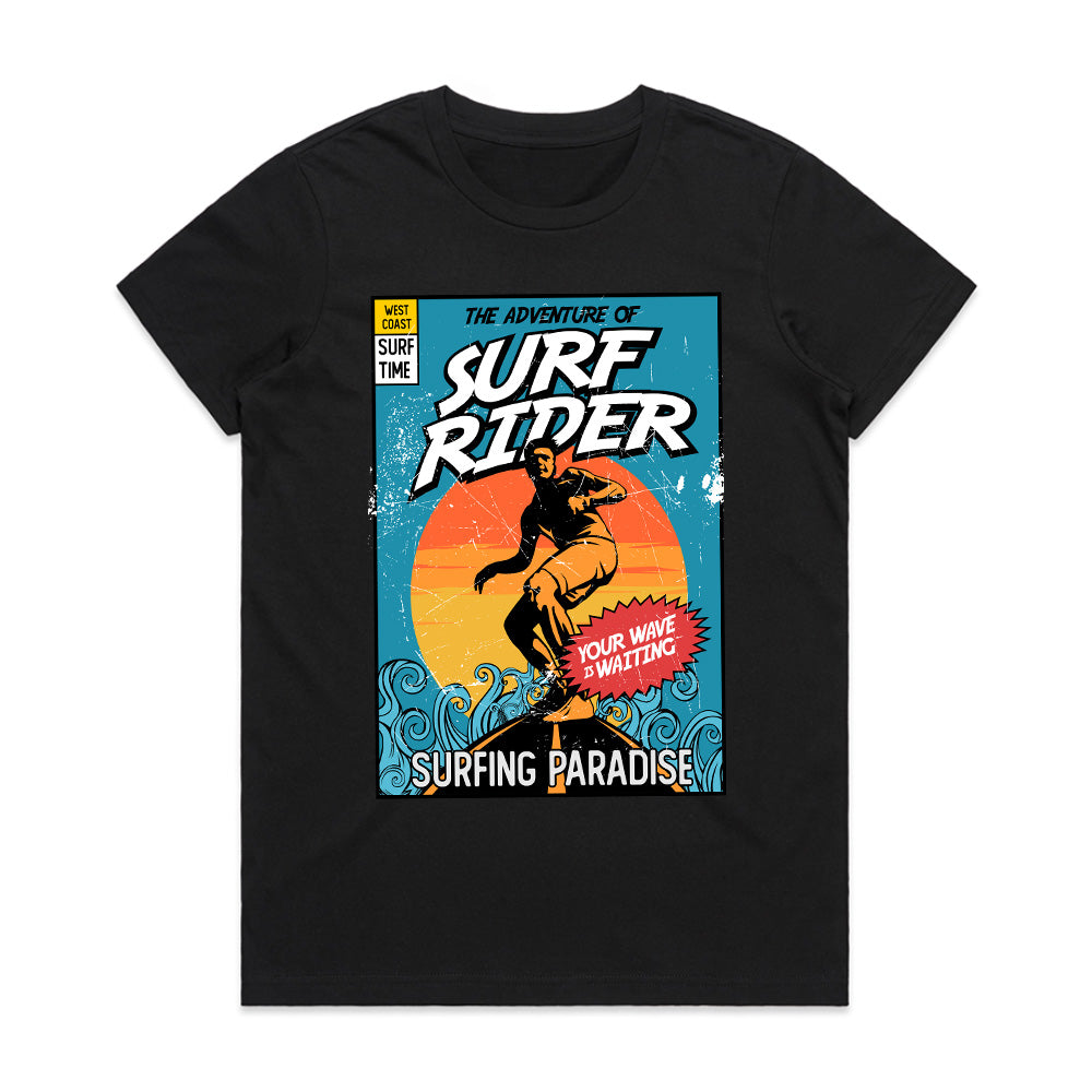 Surf Rider Adventure - Retro Surfing Paradise Tee
