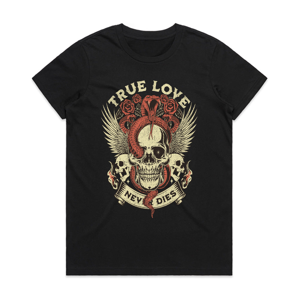 True Love Never Dies – Gothic Skull & Snake Tattoo-Inspired T-Shirt