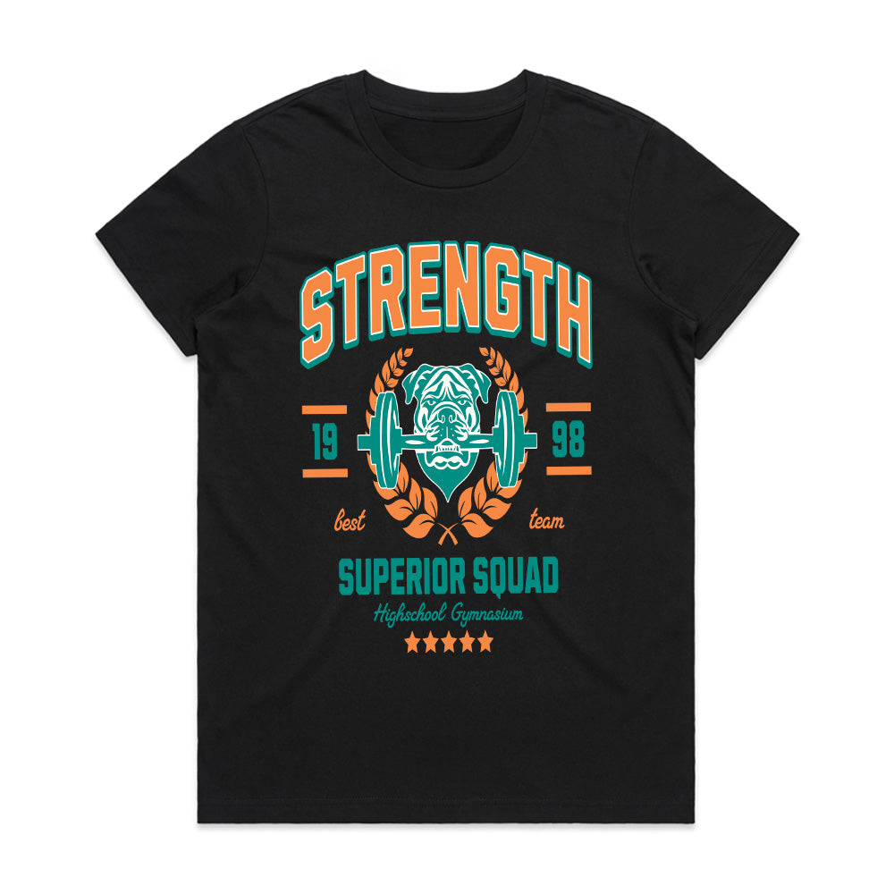 "Strength Superior Squad" Vintage Gym Bulldog T-Shirt – Power & Team Spirit