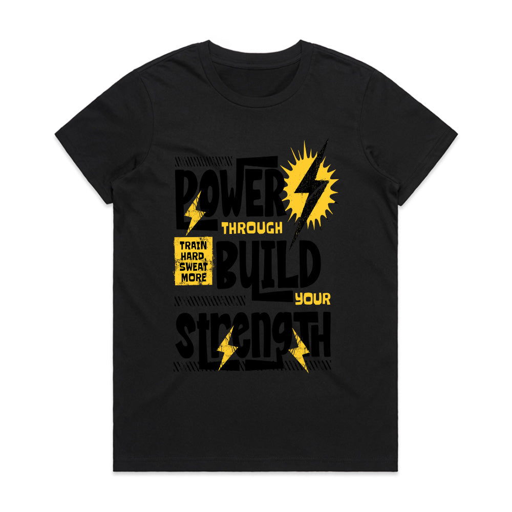 Power Through, Build Strength – Motivational Gym T-Shirt | High-Energy Workout Tee
