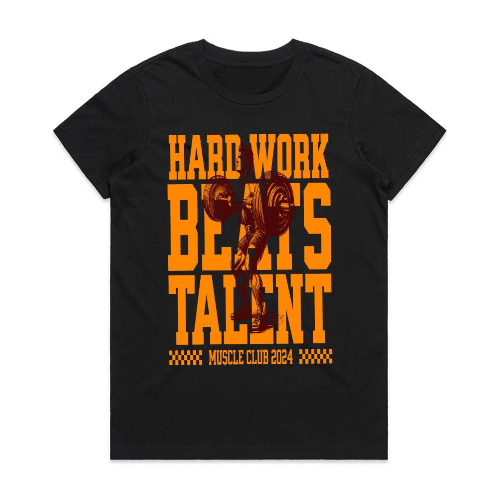 Hard Work Beats Talent – Muscle Club 2024 Gym T-Shirt | Motivational Workout Tee