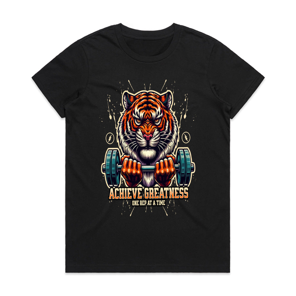 "Achieve Greatness" Tiger Gym T-Shirt – Fierce Motivation for Fitness Warriors
