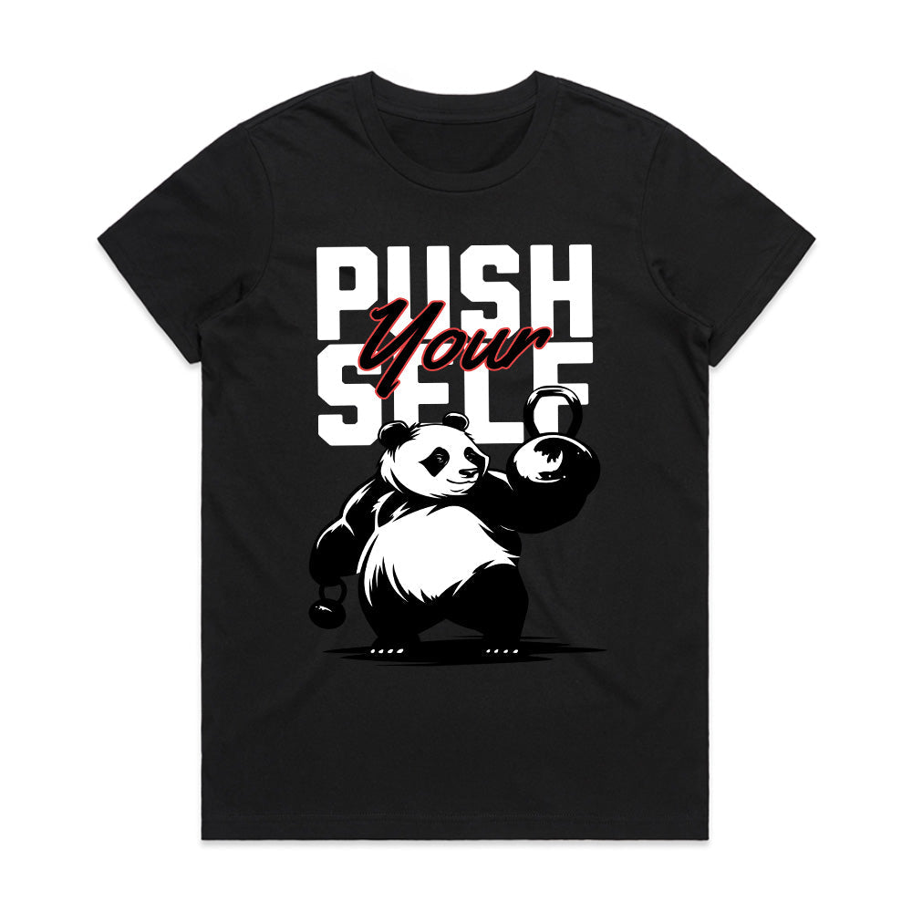 "Push Yourself Panda Gym T-Shirt – Motivational Workout Tee"