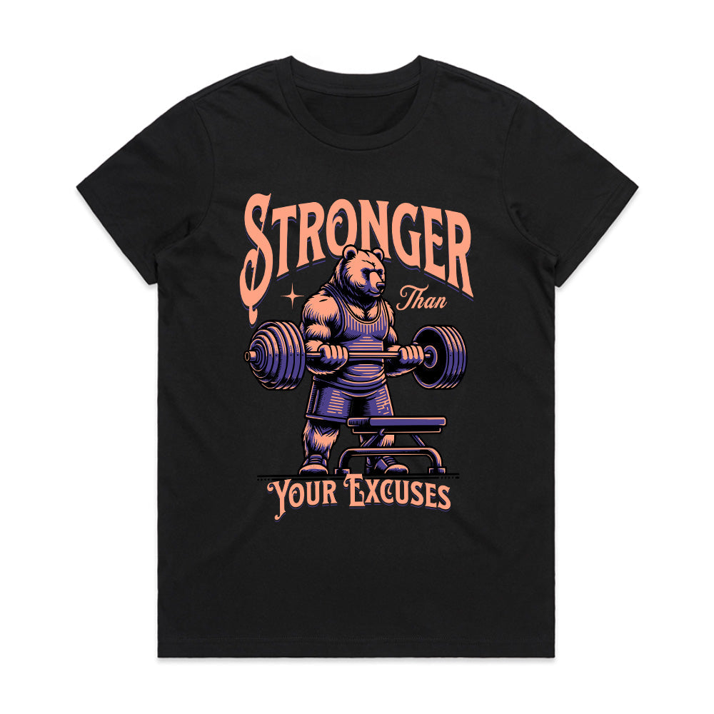 "Stronger Than Your Excuses" Motivational Bear Gym T-Shirt