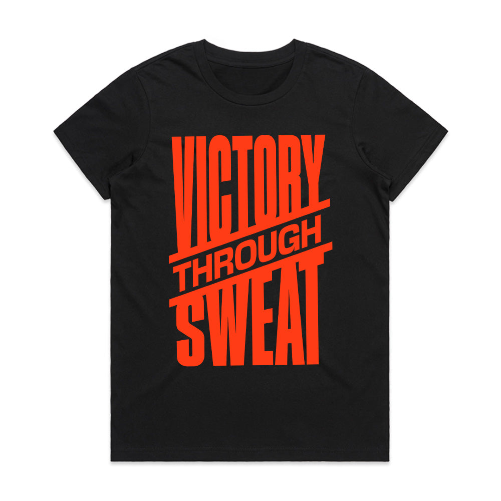 "Victory Through Sweat" Motivational Workout T-Shirt – Black & Bold