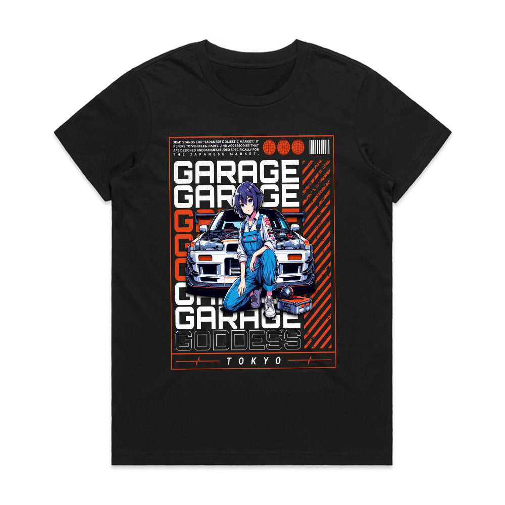 Garage Goddess" JDM Anime T-Shirt – Tokyo Car Culture & Tuning Aesthetic