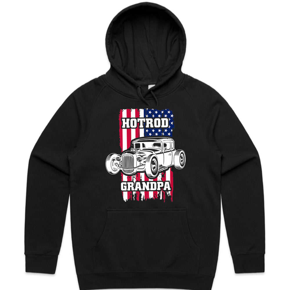 Hot Rod Grandpa – American Flag Classic Car T-Shirt for Vintage Car Lovers