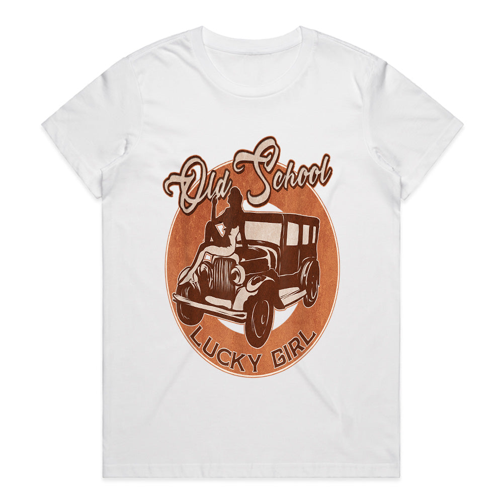 Old School Lucky Girl Hot Rod T-Shirt – Vintage Classic Car Lover’s Tee