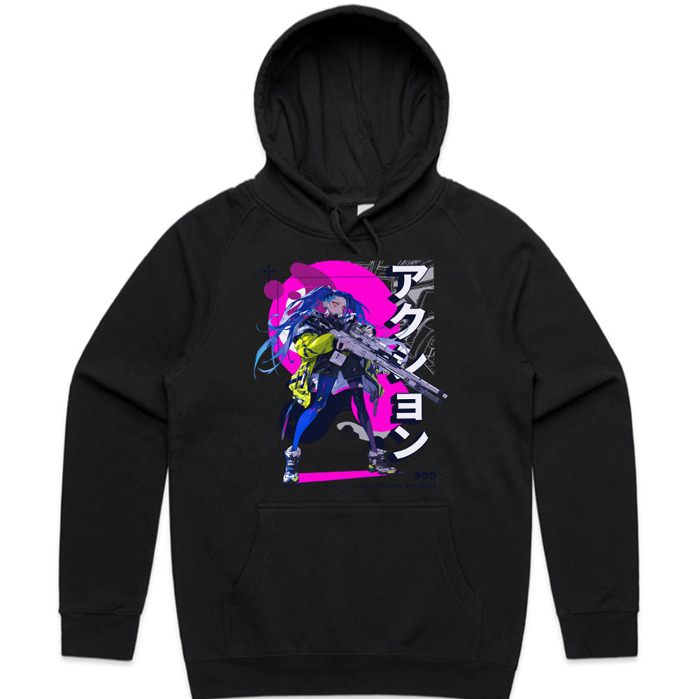 Cyberpunk Anime Sniper T-Shirt – Action Mode Activated