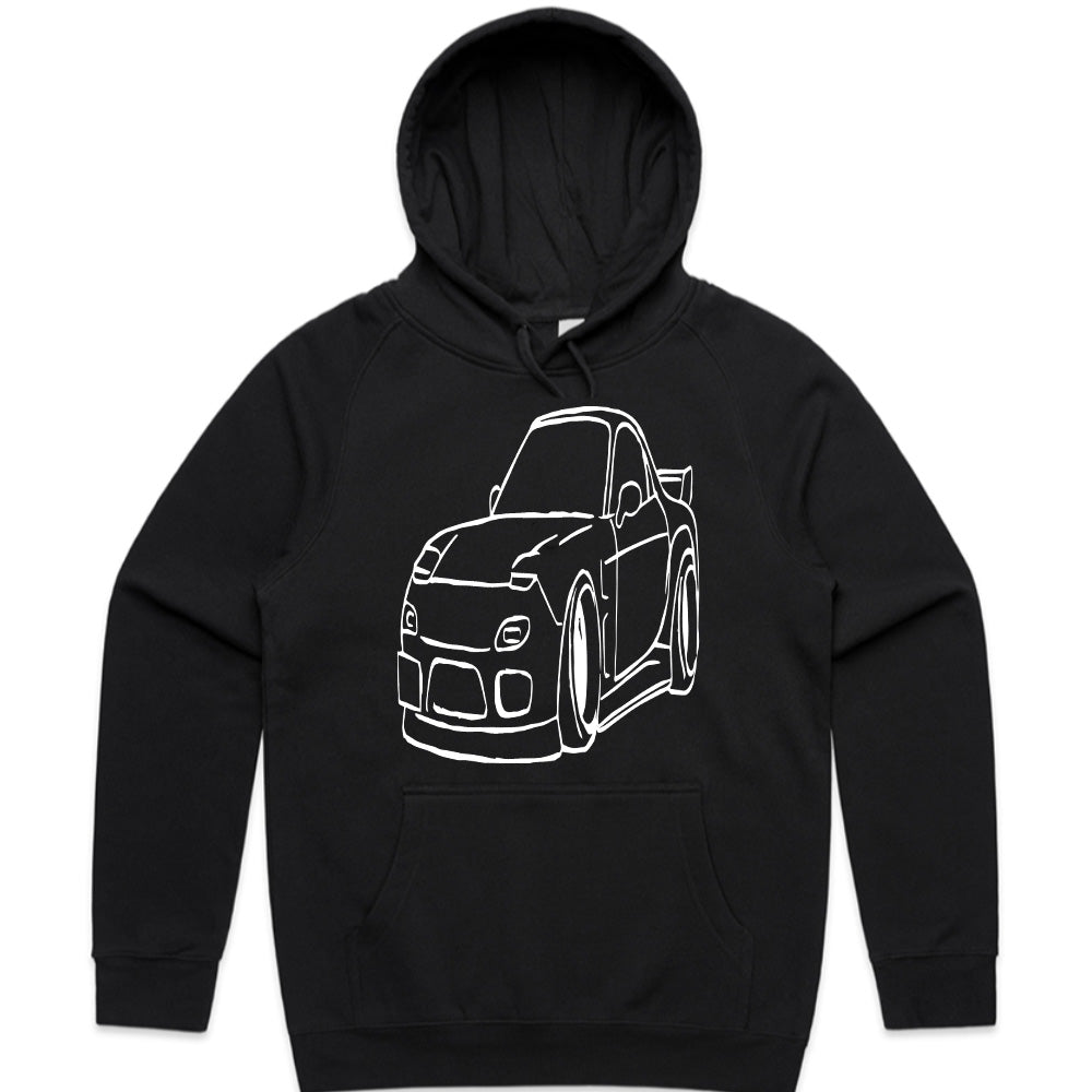 RX-7 Outline JDM T-Shirt – Minimalist Rotary Engine Sports Car Tee for Tuning & Drift Fans
